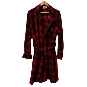 Vtg Kentfield Red And Black Plaid-Dressing Gown Wool Robe XL